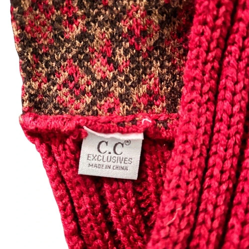 CC Exclusives Women's Burgundy‎ Leopard Print Cable Knit Infinity Scarf